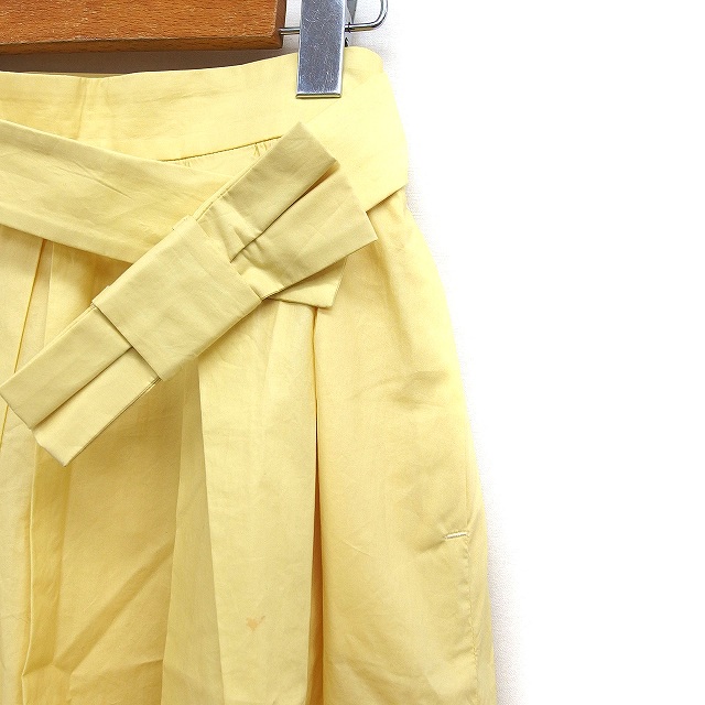 エフデ ef-de タック フレアスカート ひざ丈 リボンベルト 無地 コットン 綿 9 イエロー 黄 /FT9 レディース