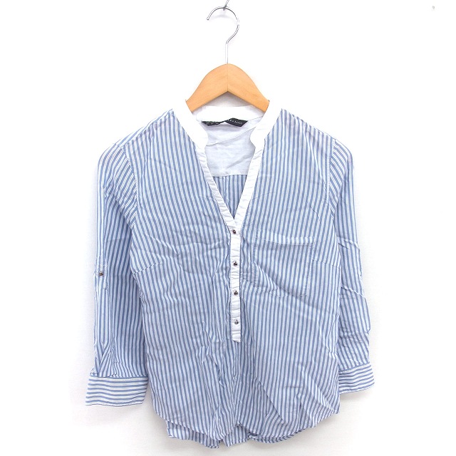 ザラ ベーシック ZARA BASIC シャツ ブラウス ストライプ ノーカラー 