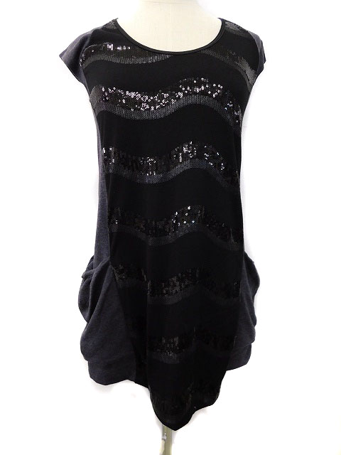 ローズバッド Rose Bud ワンピース プルオーバー チュニック スパンコール バイカラー 半袖 F グレー 黒 レディース 173 ベクトルパーク