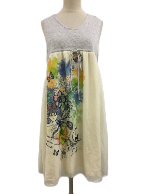 スカラー Scolar ワンピース フレア ミモレ丈 ひざ丈 プリント ノースリーブ マルチカラー ｍ グレー ベージュ レディース 173 ベクトルパーク