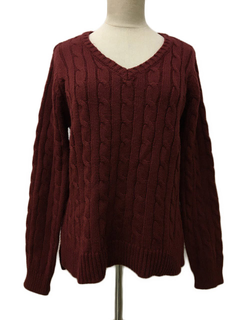 イング Ingni セーター ニット Vネック ケーブル編み 長袖 M 赤 エンジ レッド レディース 173 ベクトルパーク