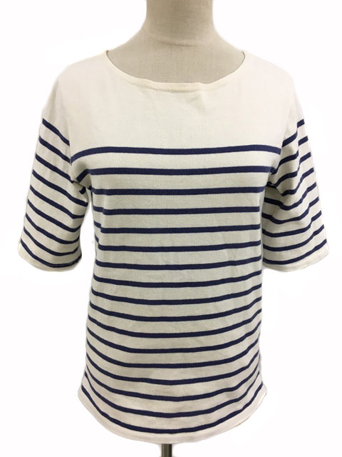 ハグオーワー Hug O War カットソー ボートネック ボーダー 五分袖 白 青 ホワイト ブルー レディース 173 ベクトルパーク