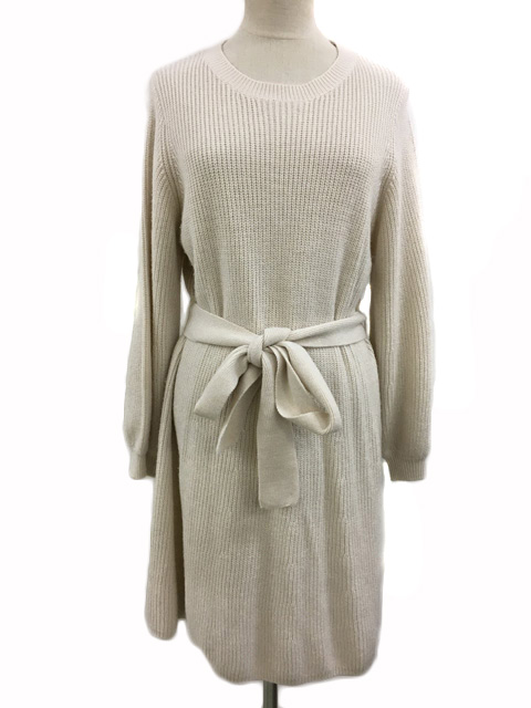 スナイデル Snidel ワンピース ニット ひざ丈 無地 ベルト 長袖 F ベージュ 白 ホワイト レディース 173 ベクトルパーク