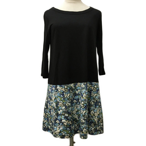 シップス Ships ワンピース ミニ チュニック 花柄 切替 七分袖 黒 水色 ブラック ライトブルー レディース 173 ベクトルパーク