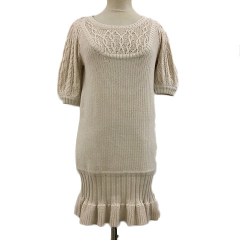 ラウラ Laula ワンピース チュニック ミニ ニット ラウンドネック フリル 五分袖 Free 白 ベージュ ホワイト レディース 173 ベクトルパーク