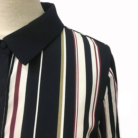 アロー Arrow ワンピース フレア ロング ストライプ 長袖 M 白 黒 ホワイト ブラック レディース 173 ベクトルパーク