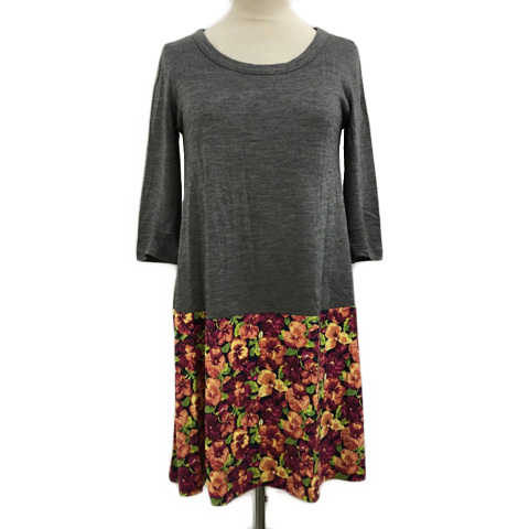 シップス Ships ワンピース Iライン ミニ クルーネック 切替 花柄 マルチカラー 七分袖 グレー オレンジ レディース 173 ベクトルパーク