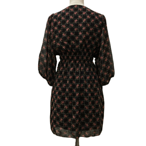 アナップ Anap ワンピース チュニック ラウンドネック フレア ミニ シフォン 花柄 七分袖 黒 ピンク ブラック レディース 173 ベクトルパーク