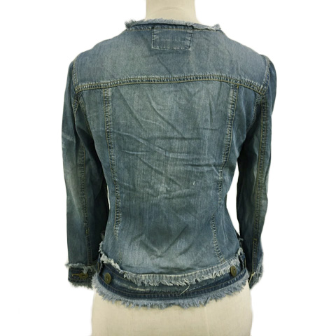 アインシュリット 1eins Schritt ジャケット デニム Gジャン ノーカラー カットオフ ユーズド加工 七分袖 2 紺 青 ネイビー ブルー レディース 173 ベクトルパーク