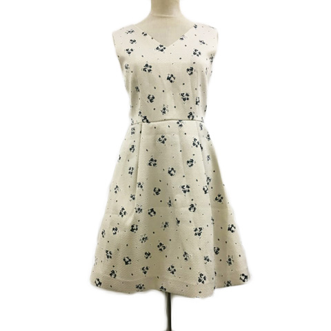 マーキュリーデュオ Mercuryduo ワンピース フレア ミニ Vネック タック 総柄 F ベージュ 緑 グリーン レディース 173 ベクトルパーク