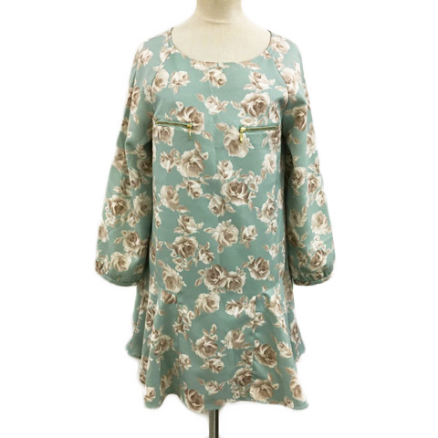 ナノユニバース Nano Universe Ground Floor ワンピース フレア マーメイド ミニ プルオーバー 花柄 長袖 F 緑 茶 グリーン ブラウン レディース 173 ベクトルパーク