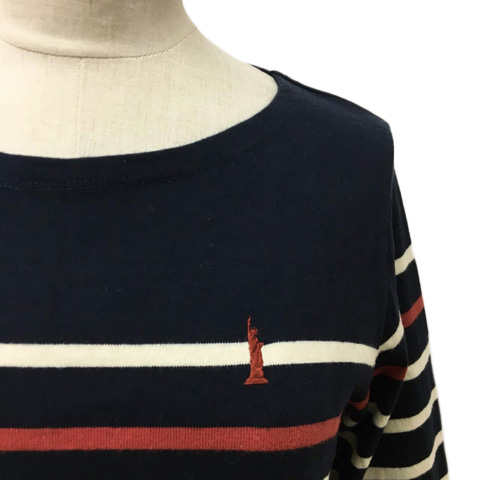 イーストボーイ East Boy Comet ワンピース Iライン ミニ ボーダー 刺繡 七分袖 9 紺 白 ネイビー ホワイト レディース 173 ベクトルパーク