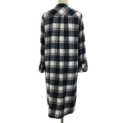 ハッシュアッシュ Hushush ワンピース Iライン シャツ ひざ丈 チェック 長袖 2 紺 白 ネイビー ホワイト レディース 173 ベクトルパーク