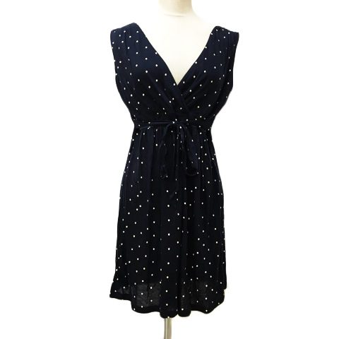 ローラアシュレイ Laura Ashley ワンピース フレア ミニ Vネック ドット ノースリーブ Eur 40 黒 ベージュ ブラック レディース 173 ベクトルパーク