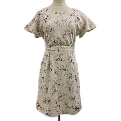 プロポーション ボディドレッシング Proportion Body Dressing ワンピース Iライン ミニ ラウンドネック 花柄 半袖 2 ベージュ 茶 ブラウン レディース 173 ベクトルパーク