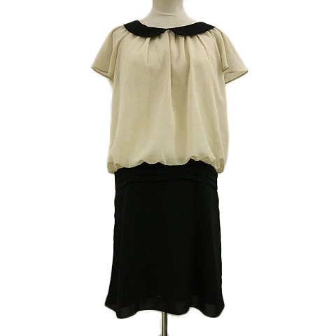 レイビームス Ray Beams ワンピース Iライン ミニ バイカラー 半袖 ベージュ 黒 ブラック レディース 173 ベクトルパーク