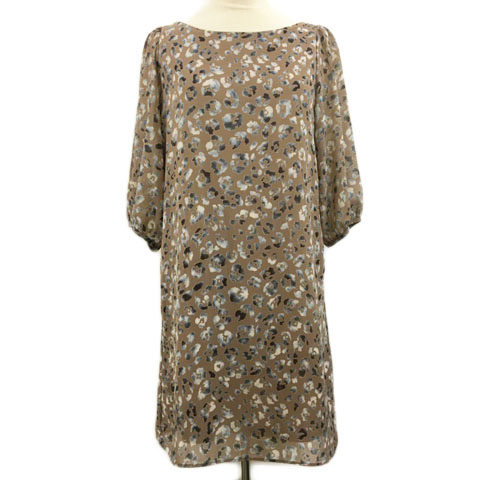 クルーンアソング Croon A Song ワンピース Iライン ミニ ボートネック 総柄 五分袖 茶 紺 ブラウン ネイビー レディース 173 ベクトルパーク