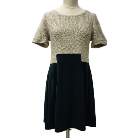 バナーバレット Banner Barrett ワンピース フレア ミニ ニット 切替 半袖 38 ベージュ 緑 グリーン レディース 173 ベクトルパーク