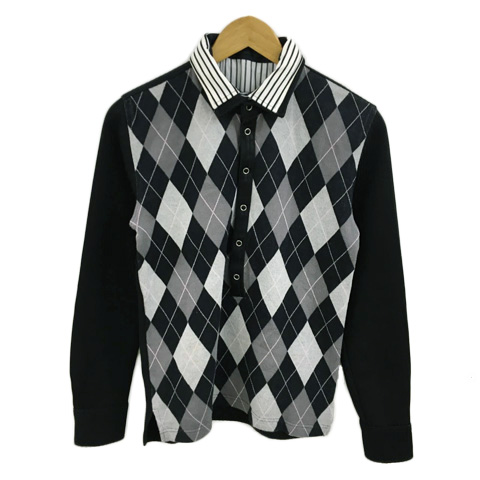 アトリエサブフォーメン Atelier Sab For Men セーター ニット カットソー ドッキング レイヤード風 切替 アーガイル ストライプ 長袖 50 黒 グレー ブラック メンズ 173 ベクトルパーク