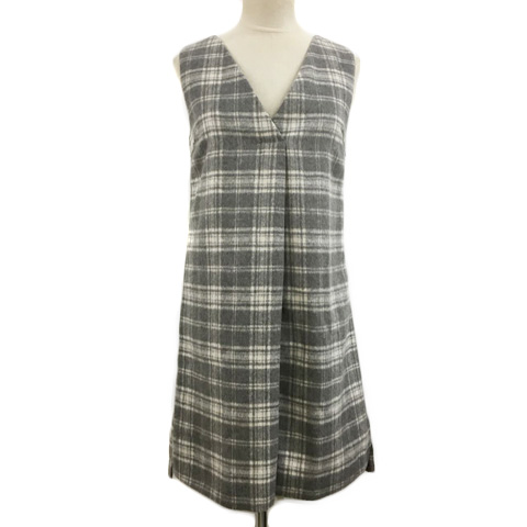 マルイ アールユー Ru ワンピース Iライン ミニ Vネック チェック タック ノースリーブ Xxs グレー 白 ホワイト レディース 173 ベクトルパーク