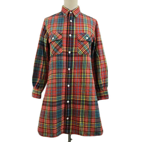 ビームスボーイ Beams Boy ワンピース ミニ ロングシャツ スタンダード チェック エルボーパッチ マルチカラー 長袖 Boy 赤 緑 レッド グリーン レディース 173 ベクトルパーク