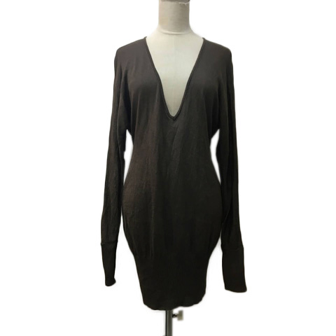 ブラック バイ マウジー Black By Moussy ワンピース ニット Vネック バックオープン 無地 ミニ 長袖 2 緑 茶 グリーン ブラウン レディース 173 ベクトルパーク