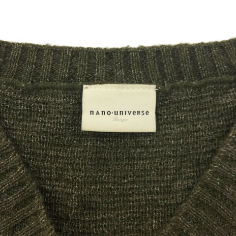 ナノユニバース Nano Universe セーター ニット Vネック アーガイル柄 モヘア混 長袖 L 緑 グレー グリーン メンズ 173 ベクトルパーク