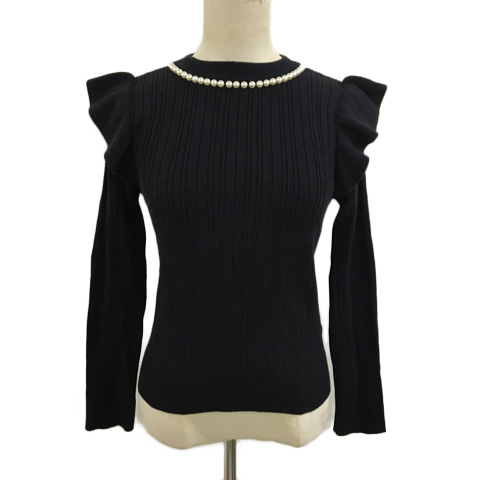 ジルバイジルスチュアート Jill By Jillstuart セーター ニット プルオーバー クルーネック リブ パール フリル 長袖 Fr 黒 ブラック レディース 173 ベクトルパーク