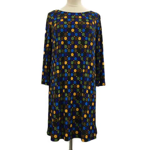 タバサ Tabasa ワンピース Iライン ミニ ラウンドカラー 総柄 長袖 マルチカラー 36 青 黄 ブルー イエロー レディース 173 ベクトルパーク