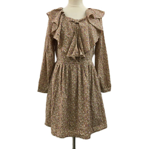 マジェスティックレゴン Majestic Legon ワンピース フレア ミニ フリル 花柄 長袖 Free 茶 紫 ブラウン パープル レディース 173 ベクトルパーク