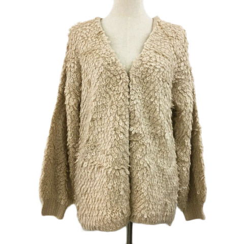 フーズフーチコ Who S Who Chico ジャケット ニット ノーカラー Vネック プードル 長袖 F ベージュ レディース 173 ベクトルパーク