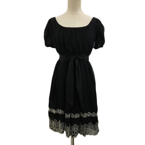 レストローズ L Est Rose ワンピース フレア ミニ 刺繍 シフォン ベルト付き ノースリーブ 2 黒 白 ブラック ホワイト レディース 173 ベクトルパーク