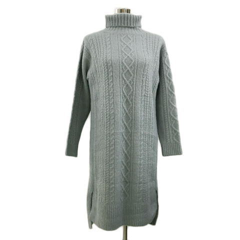 マーキュリーデュオ Mercuryduo ワンピース ニット Iライン ひざ丈 タートルネック ケーブル編み 長袖 F グレー レディース 173 ベクトルパーク