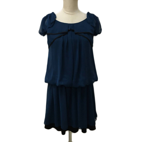 ピンカール Pin Curl ワンピース フレア ひざ丈 フリル シースルー ノースリーブ 38 青 ブルー レディース 173 ベクトルパーク