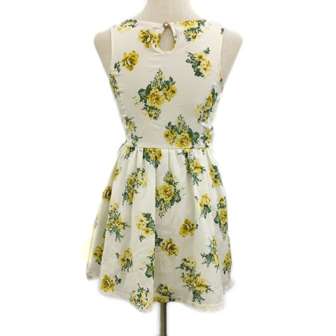 イング Ingni ワンピース チュニック フレア ミニ 花柄 ノースリーブ M ベージュ 黄 イエロー レディース 173 ベクトルパーク