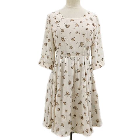 ダズリン Dazzlin ワンピース フレア ミニ 花柄 七分袖 M ピンク 茶 ブラウン レディース 173 ベクトルパーク