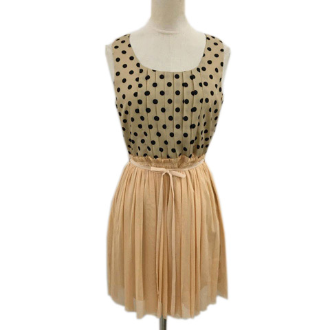 ミリオンカラッツ Million Carats ワンピース Aライン ミニ 切替 ドット 無地 チュール リボンベルト付き ノースリーブ F ベージュ 黒 ブラック レディース 173 ベクトルパーク