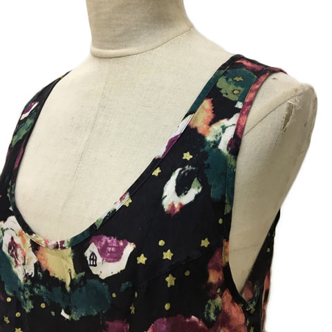 ビュルデサボン Bulle De Savon ワンピース Aライン ミニ 総柄 ラメ ノースリーブ F 黒 紫 ブラック パープル レディース 173 ベクトルパーク