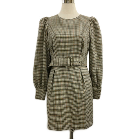 ザラ Zara ワンピース Iライン ミニ ラウンドネック チェック 長袖 Usa M 茶 ベージュ ブラウン レディース 173 ベクトルパーク