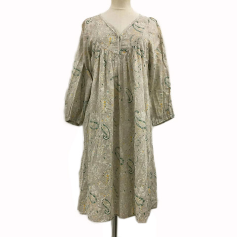 ジャーナルスタンダード Journal Standard ワンピース Aライン プルオーバー ひざ丈 ペイズリー 総柄 長袖 ベージュ 緑 グリーン レディース 173 ベクトルパーク