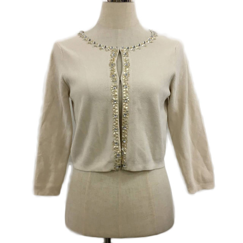 ストロベリーフィールズ Strawberry Fields カーディガン ニット クルーネック 無地 ビジュー 長袖 ベージュ 白 ホワイト レディース 173 ベクトルパーク