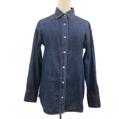トミーヒルフィガー Tommy Hilfiger シャツ デニム スタンダード 無地 長袖 M 青 紺 ブルー ネイビー レディース 173 ベクトルパーク