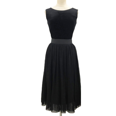 プラステ Plst ワンピース Aライン ひざ丈 ノースリーブ チュール 無地 2way Xs 黒 ブラック レディース 173 ベクトルパーク