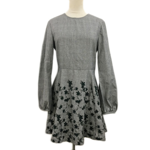 ザラウーマン Zara Woman ワンピース フレア ミニ グレンチェック 刺繍 花柄 長袖 Usa S グレー 緑 グリーン レディース 173 ベクトルパーク