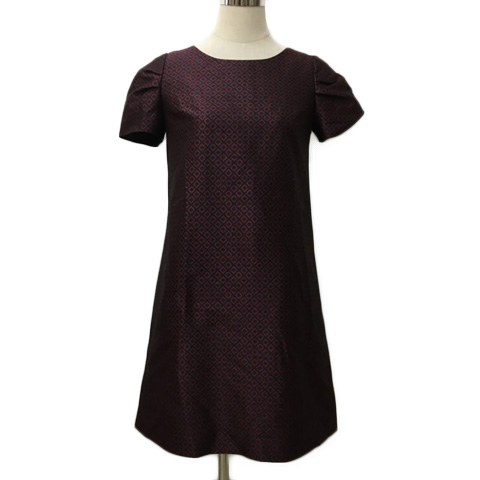 スープ Soup ワンピース Aライン ミニ 総柄 リボン 半袖 9 紺 赤 ネイビー レッド レディース 173 ベクトルパーク