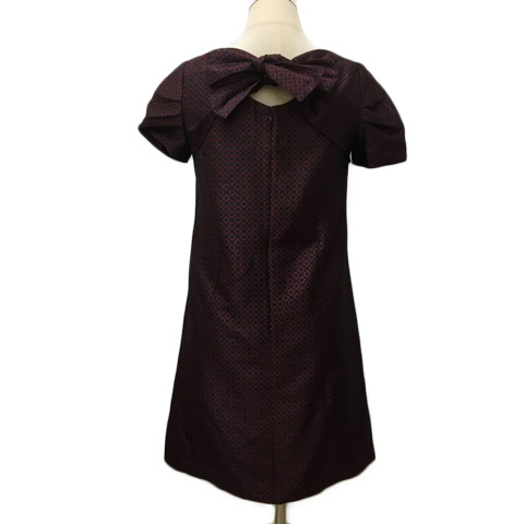 スープ Soup ワンピース Aライン ミニ 総柄 リボン 半袖 9 紺 赤 ネイビー レッド レディース 173 ベクトルパーク