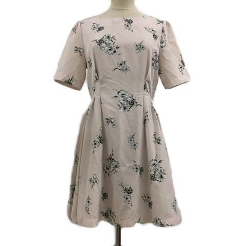 ダズリン Dazzlin ワンピース フレア ミニ ボートネック 花柄 タック 半袖 M ピンク グレー レディース 173 ベクトルパーク