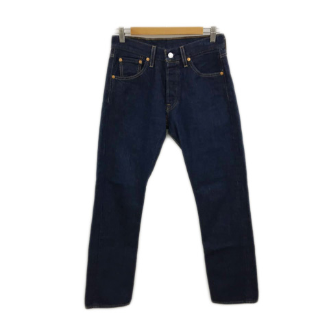 リーバイス Levi's パンツ デニム ジーンズ ストレート ロング ボタンフライ 無地 W28 L32 紺 ネイビー レディース