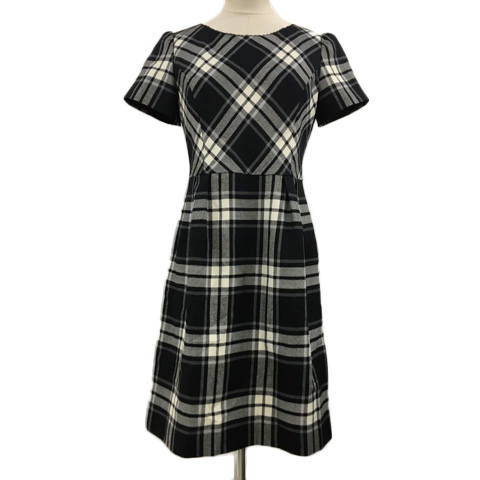 エニィスィス エニシス Anysis ワンピース Aライン ミニ チェック タック 半袖 2 黒 白 ブラック ホワイト レディース 173 ベクトルパーク
