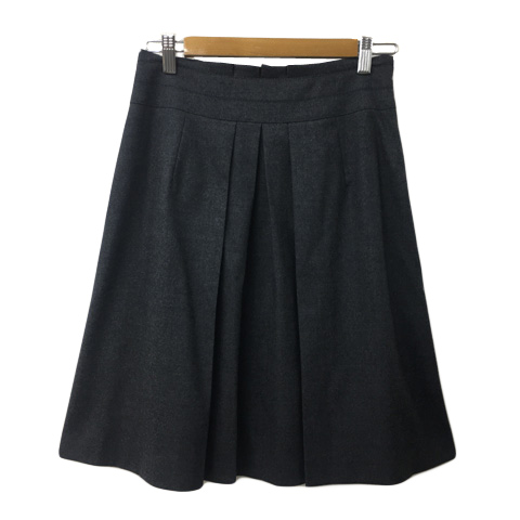 エフデ ef-de スカート プリーツ フレア 膝丈 無地 ウール 11 グレー レディース